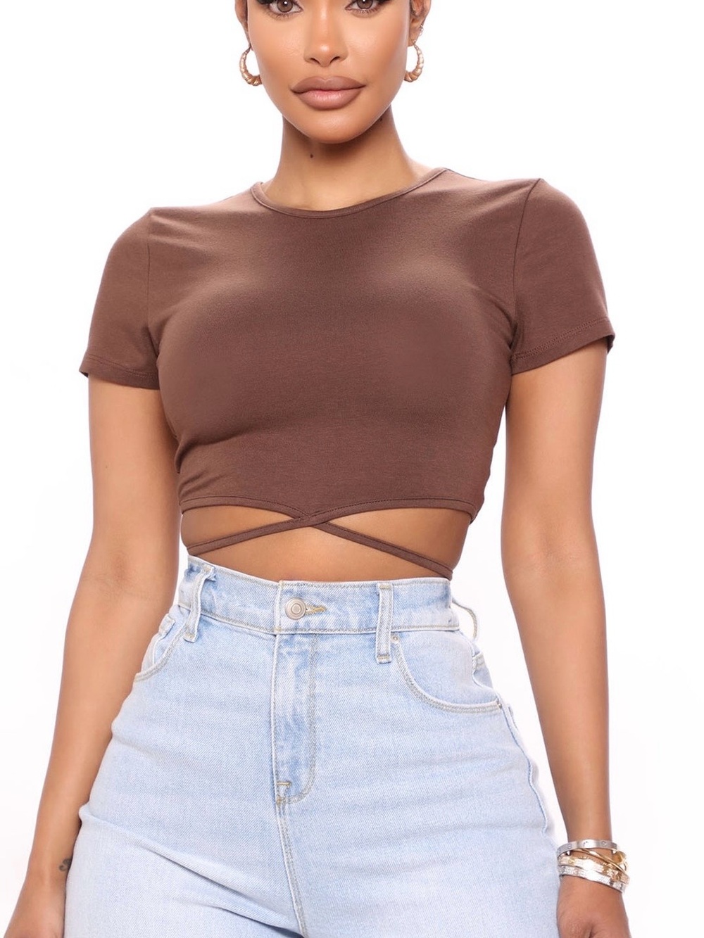 Fashion Nova Chocolate Brown Crisscross Wrap Crop Top